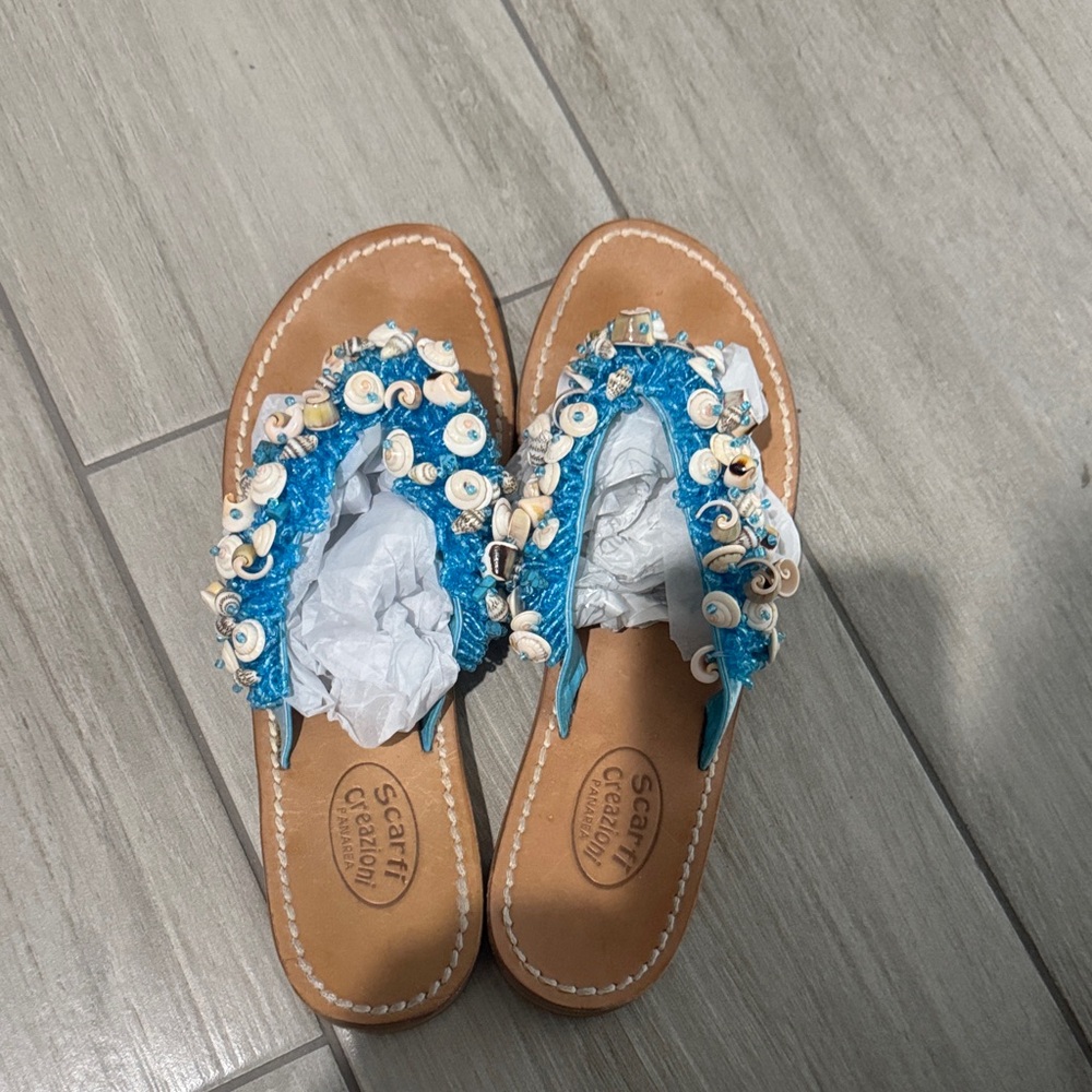 Blue Embellished Women's Sandals made ITALY